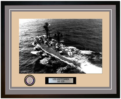 USS Kretchmer DE-329 Framed Navy Ship Photo Grey