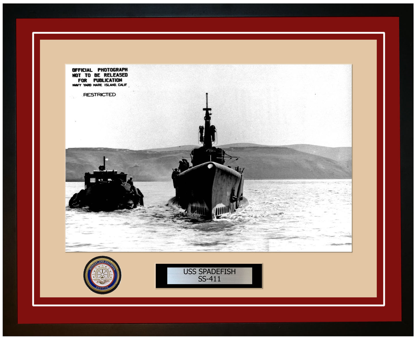 USS Spadefish SS-411 Framed Navy Ship Photo Burgundy