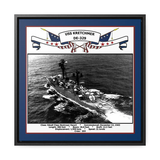 USS Kretchmer DE-329 Navy Floating Frame Photo Front View