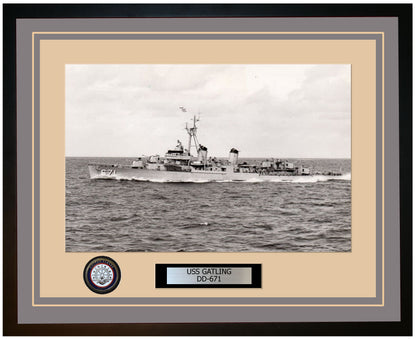 USS GATLING DD-671 Framed Navy Ship Photo Grey