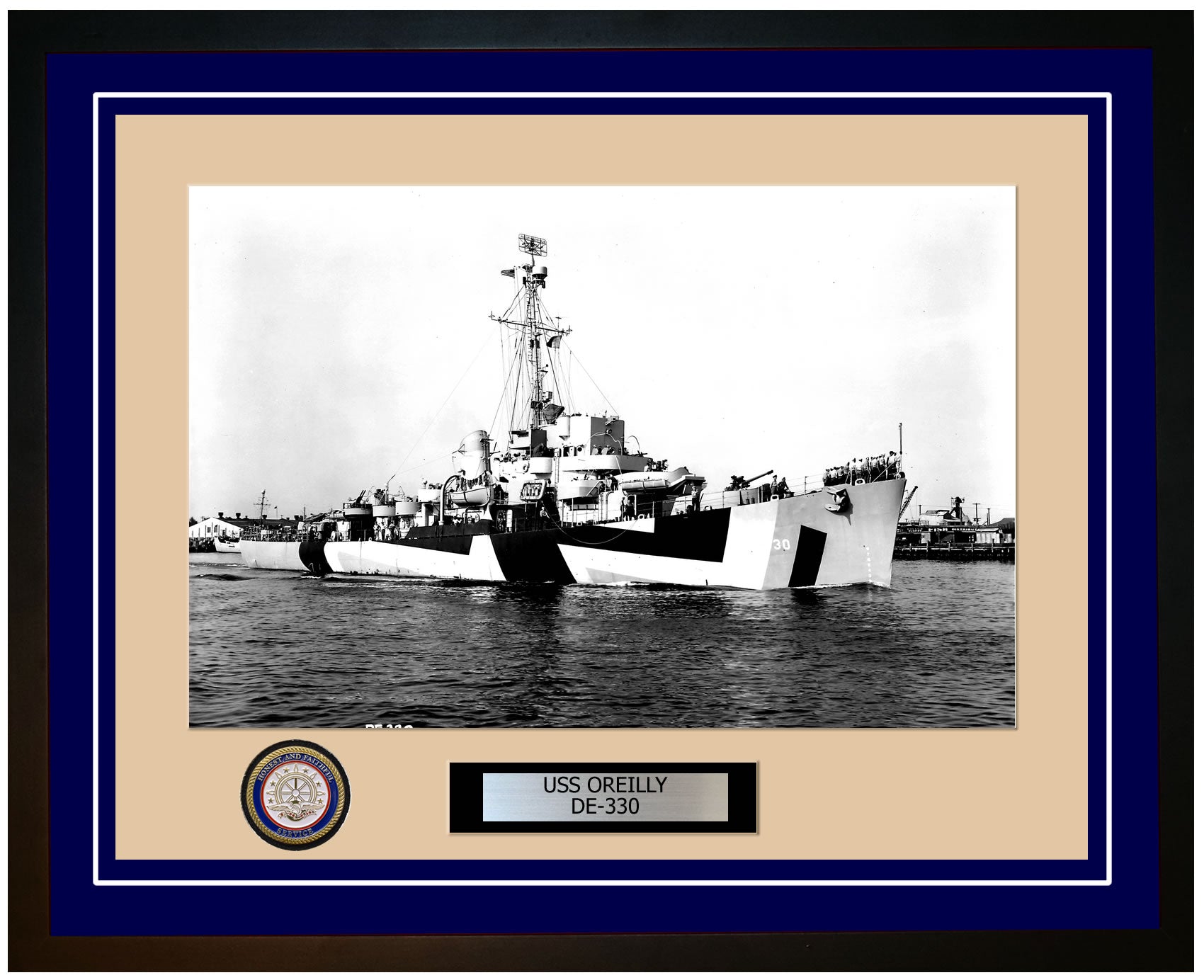USS O'Reilly DE-330 Framed Navy Ship Photo Blue