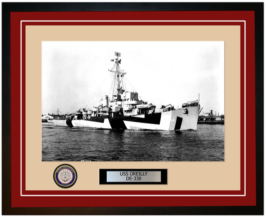 USS O'Reilly DE-330 Framed Navy Ship Photo Burgundy