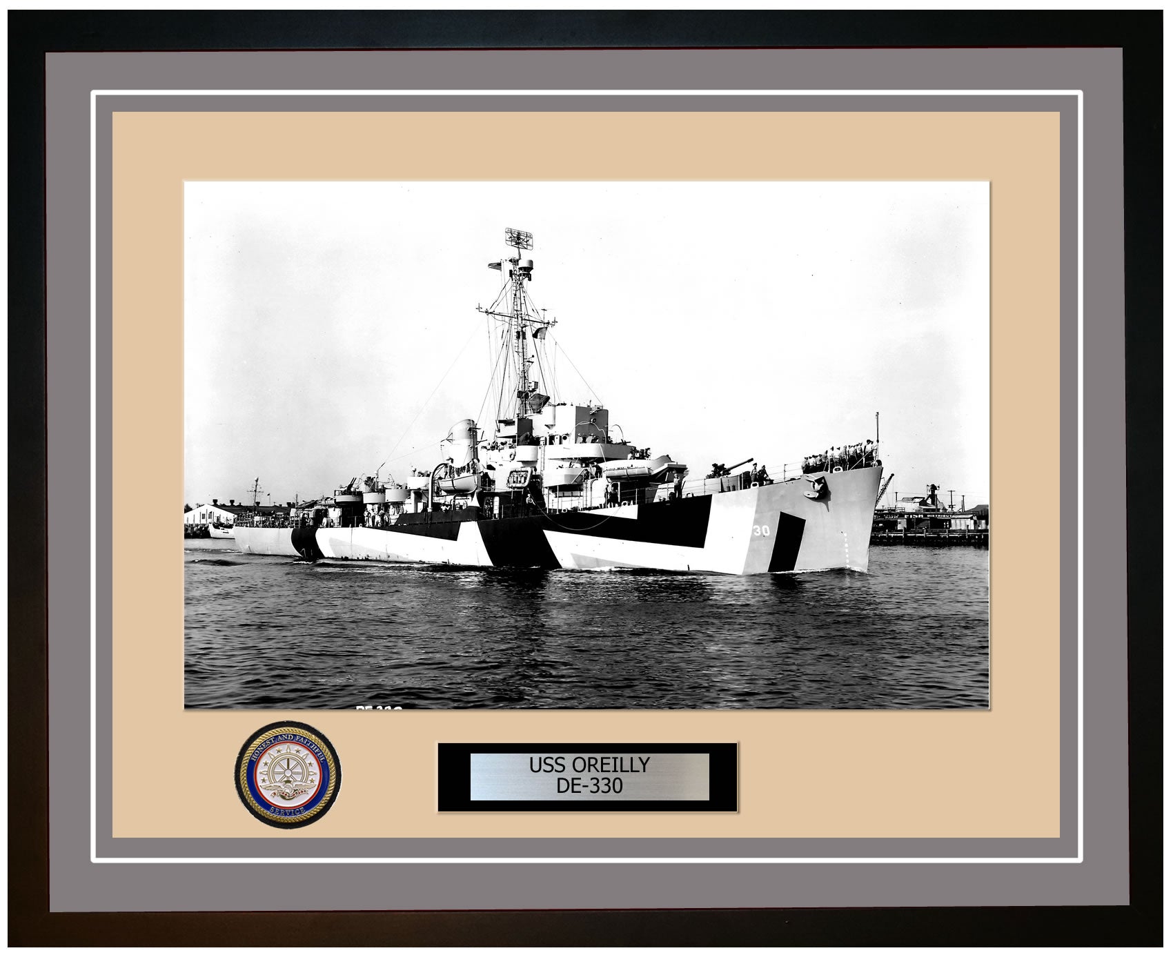 USS O'Reilly DE-330 Framed Navy Ship Photo Grey