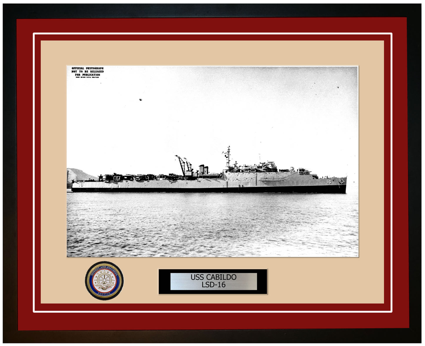 USS Cabildo LSD-16 Framed Navy Ship Photo Burgundy