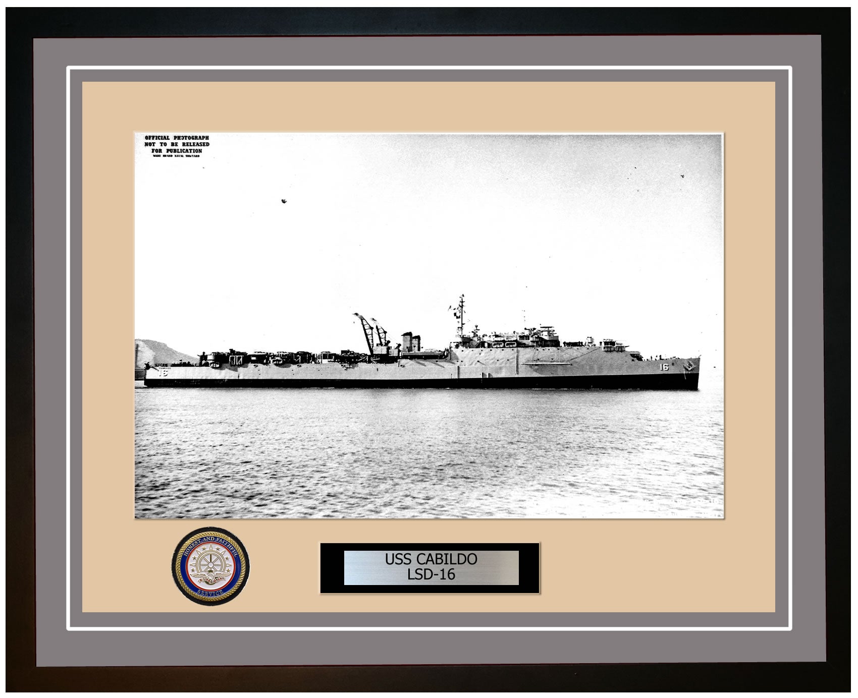USS Cabildo LSD-16 Framed Navy Ship Photo Grey