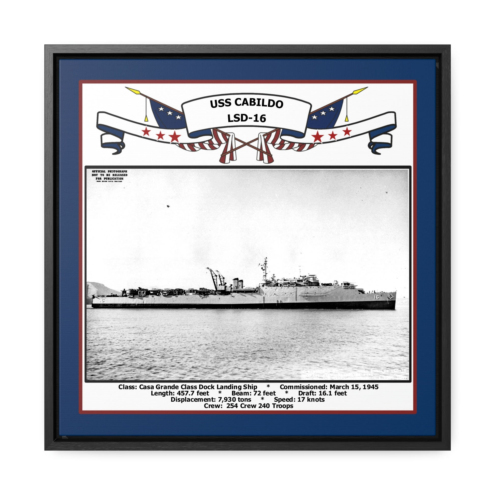 USS Cabildo LSD-16 Navy Floating Frame Photo Front View