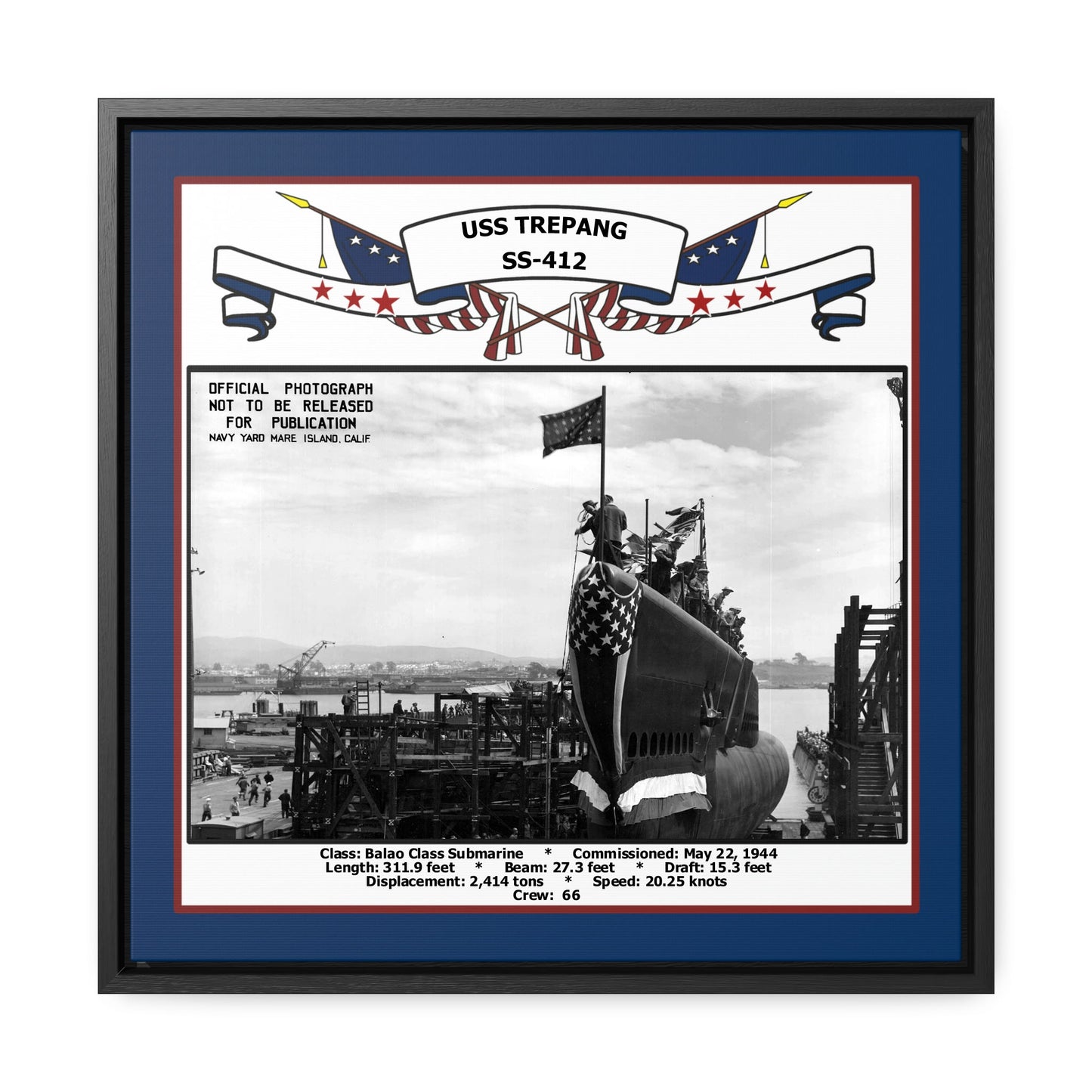 USS Trepang SS-412 Navy Floating Frame Photo Front View