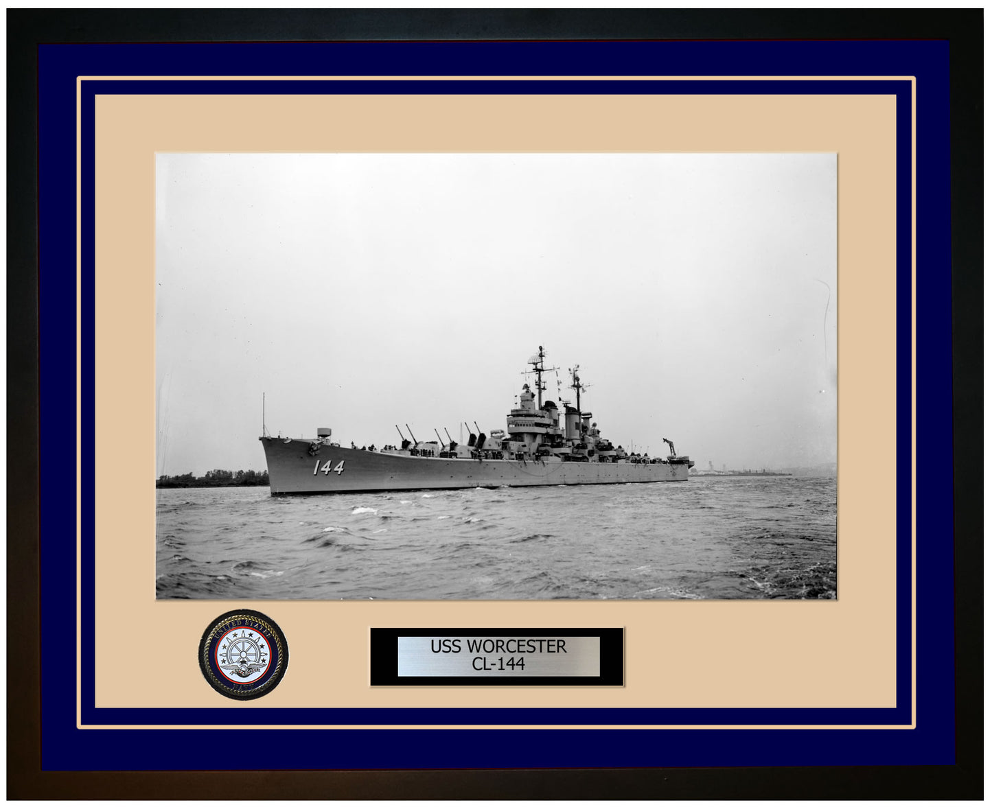 USS WORCESTER CL-144 Framed Navy Ship Photo Blue