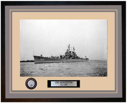 USS WORCESTER CL-144 Framed Navy Ship Photo Grey