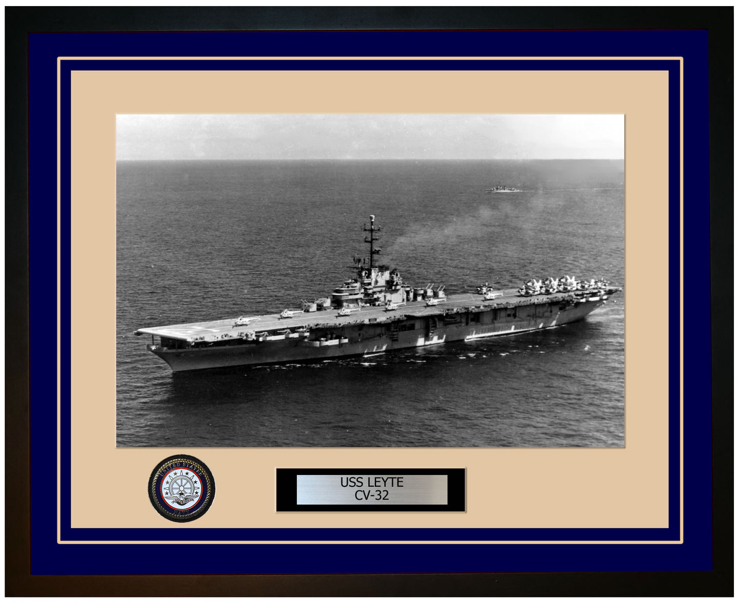 USS LEYTE CV-32 Framed Navy Ship Photo Blue
