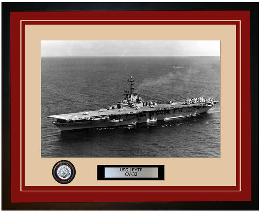 USS LEYTE CV-32 Framed Navy Ship Photo Burgundy
