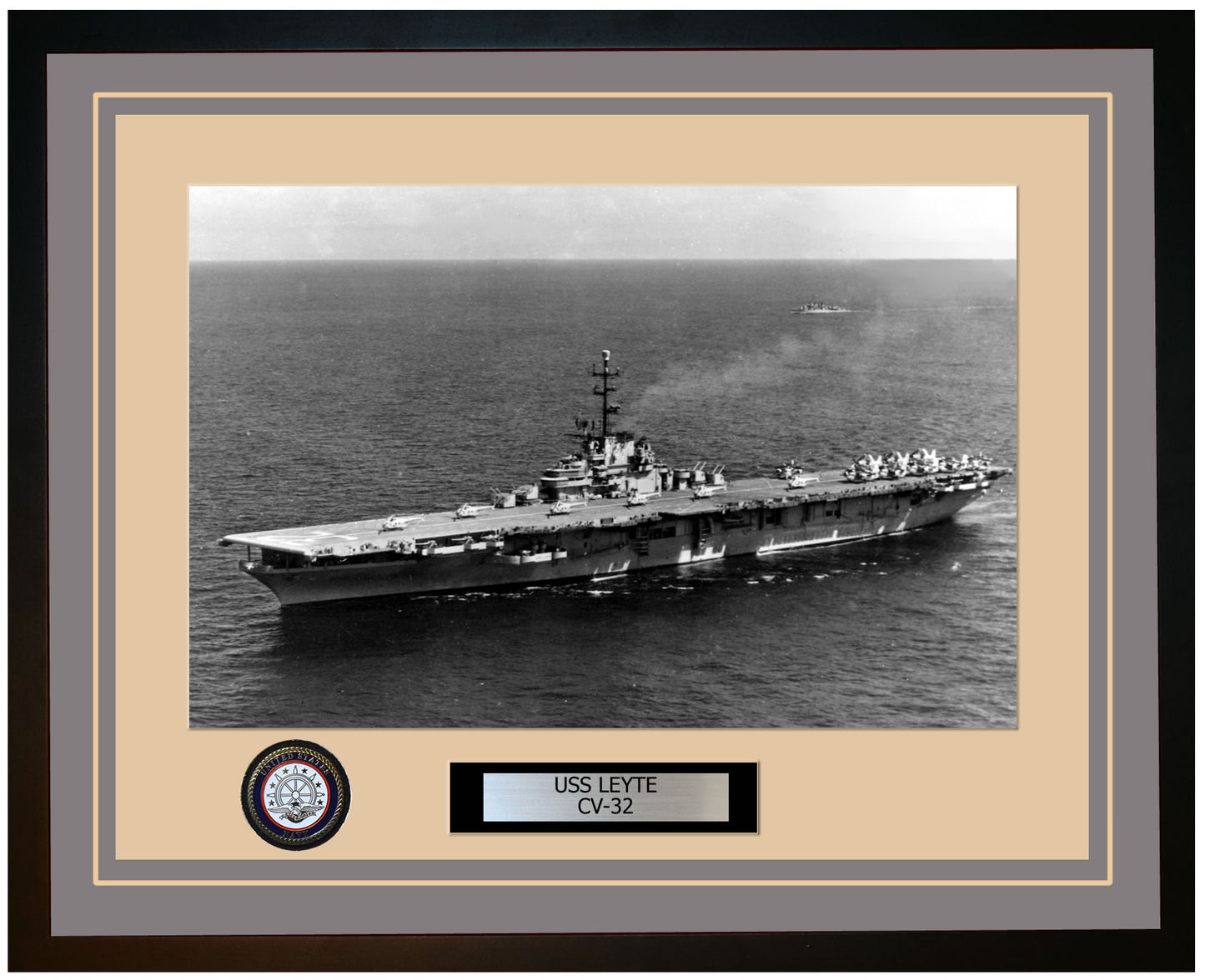 USS LEYTE CV-32 Framed Navy Ship Photo Grey
