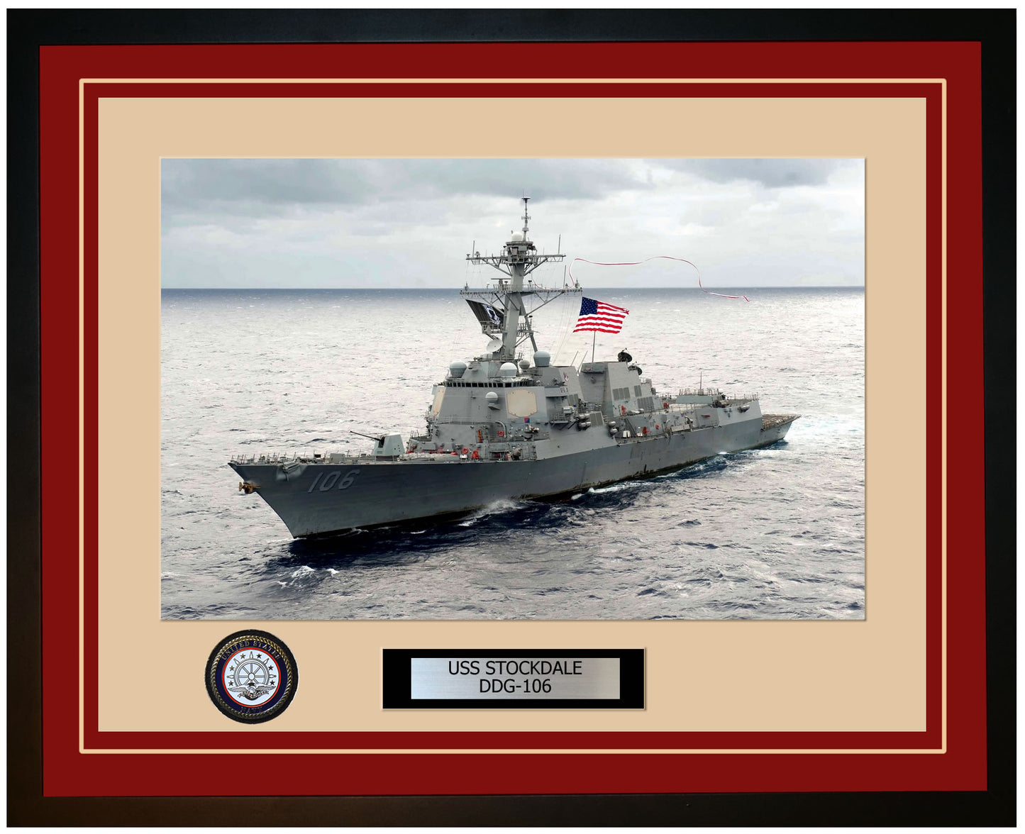 USS STOCKDALE DDG-106 Framed Navy Ship Photo Burgundy