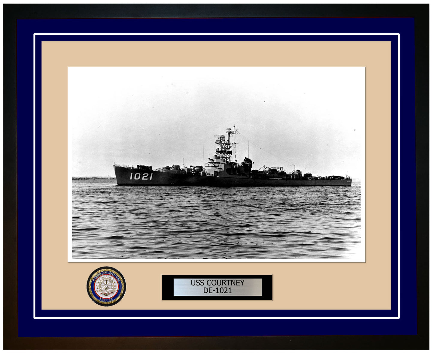 USS Courtney DE-1021 Framed Navy Ship Photo Blue