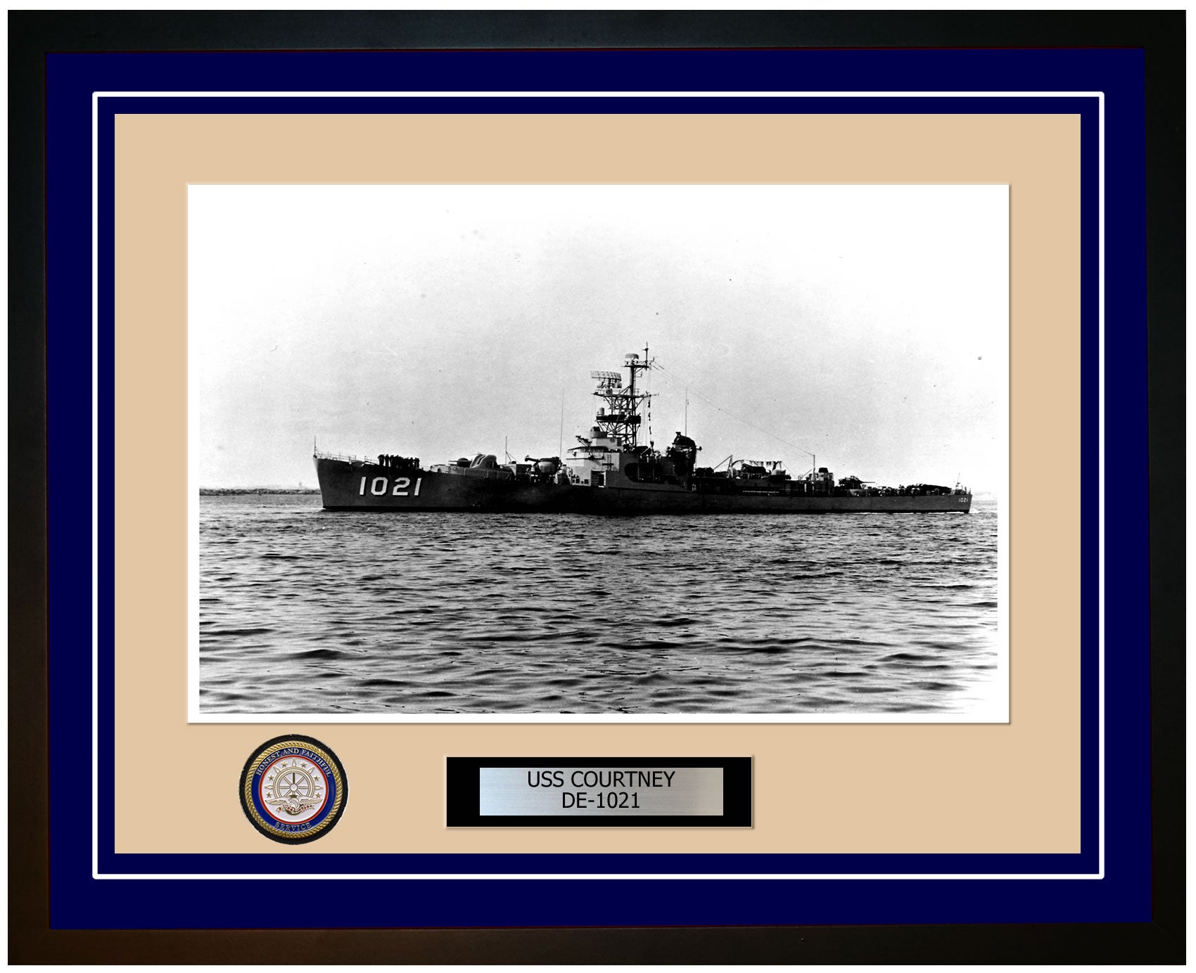 USS Courtney DE-1021 Framed Navy Ship Photo Blue