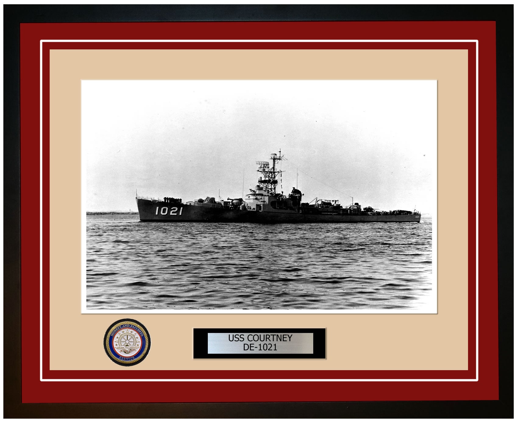 USS Courtney DE-1021 Framed Navy Ship Photo Burgundy