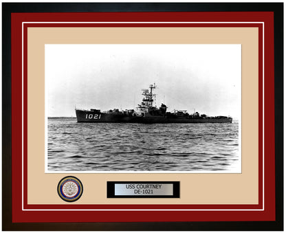 USS Courtney DE-1021 Framed Navy Ship Photo Burgundy