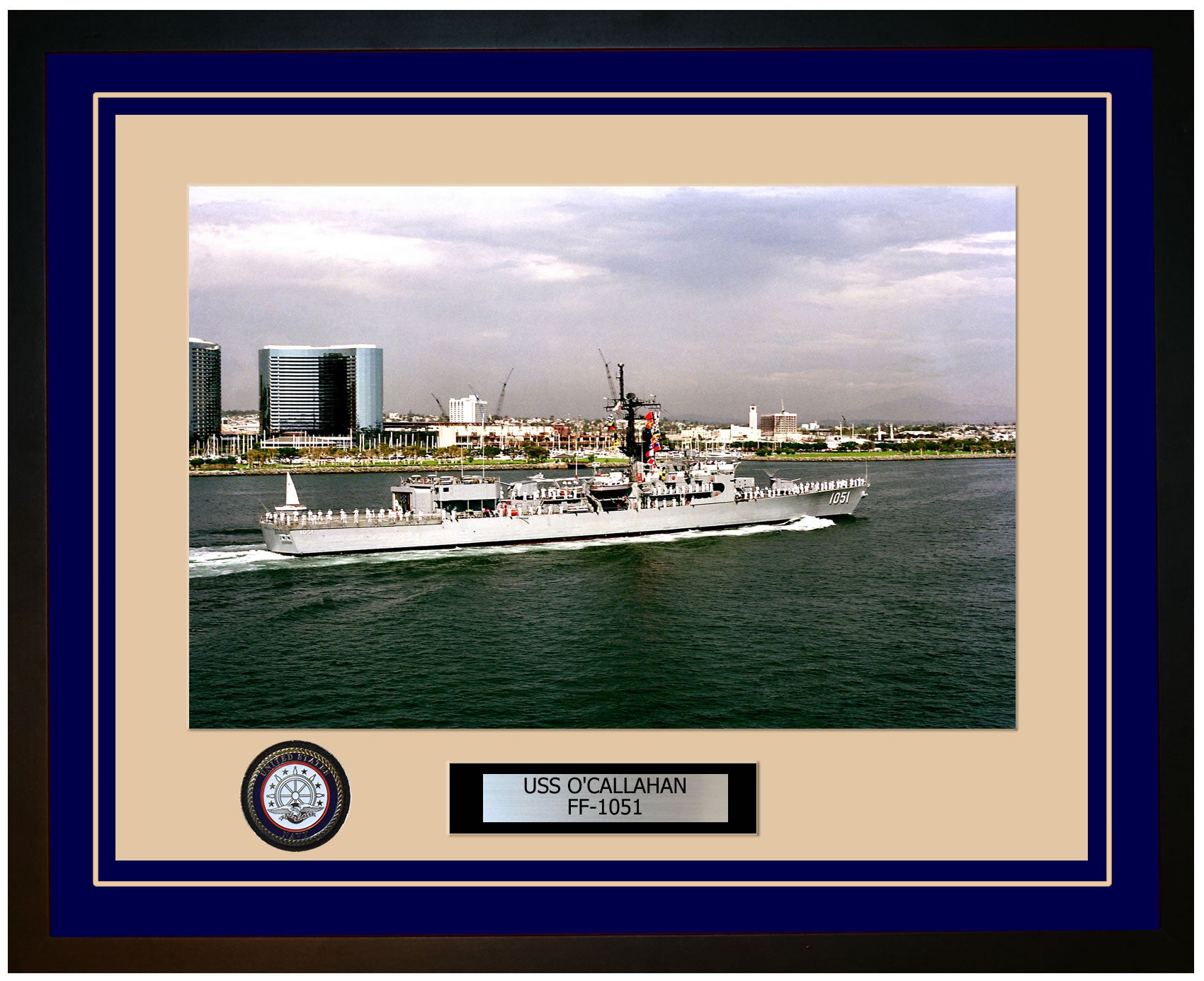 USS O'CALLAHAN FF-1051 Framed Navy Ship Photo Blue