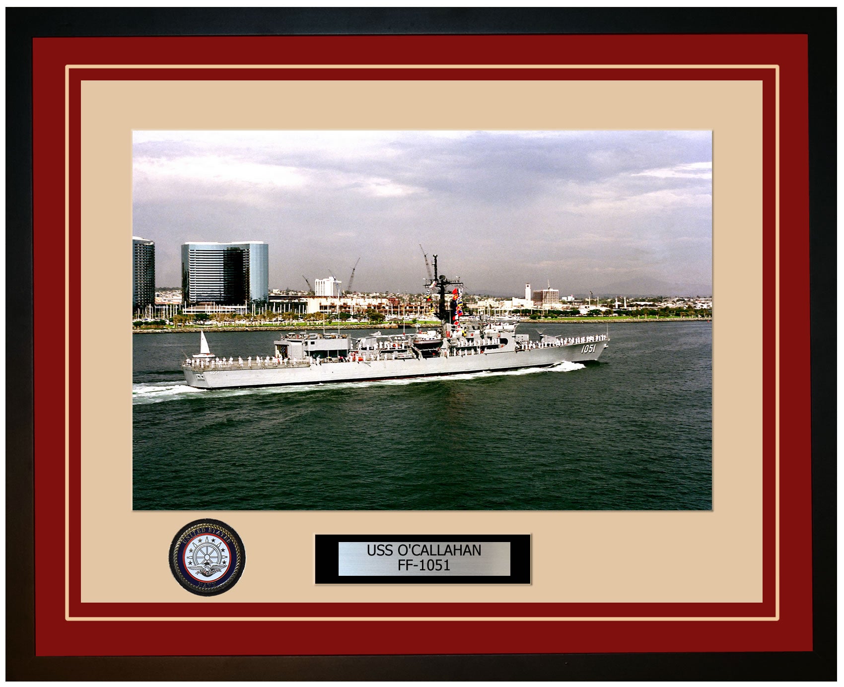 USS O'CALLAHAN FF-1051 Framed Navy Ship Photo Burgundy