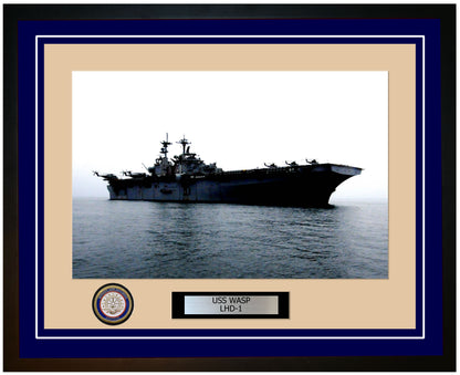 USS Wasp LHD-1 Framed Navy Ship Photo Blue