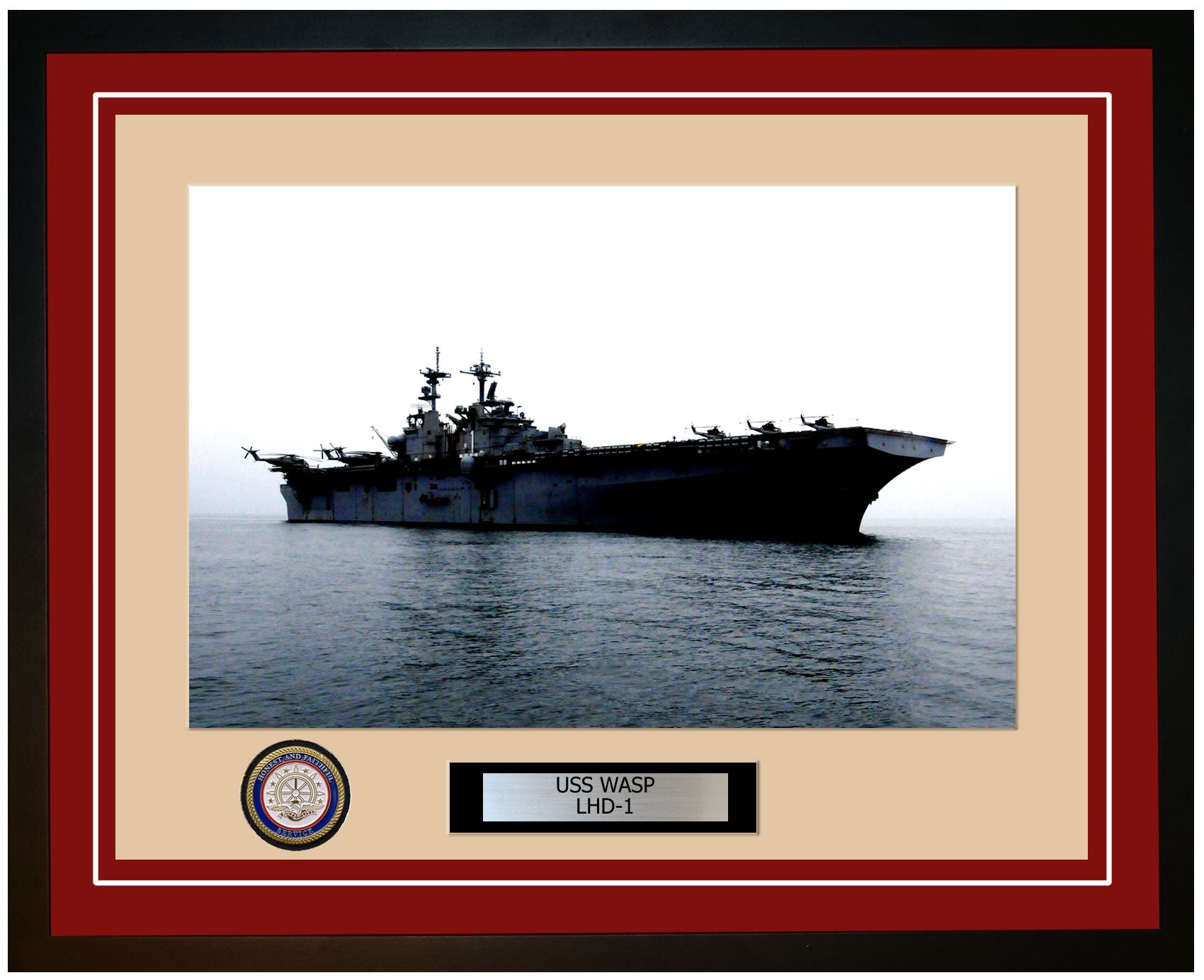USS Wasp LHD-1 Framed Navy Ship Photo Burgundy