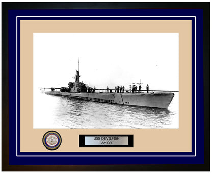 USS Devilfish SS-292 Framed Navy Ship Photo Blue