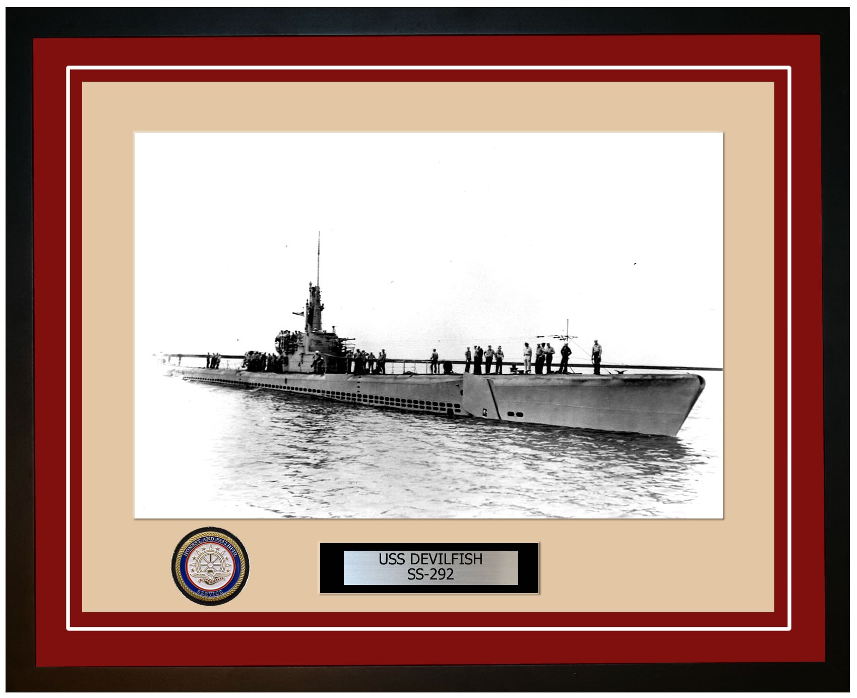 USS Devilfish SS-292 Framed Navy Ship Photo Burgundy