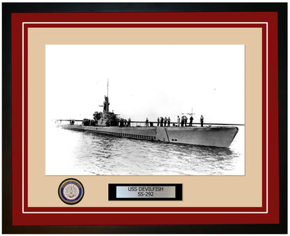 USS Devilfish SS-292 Framed Navy Ship Photo Burgundy