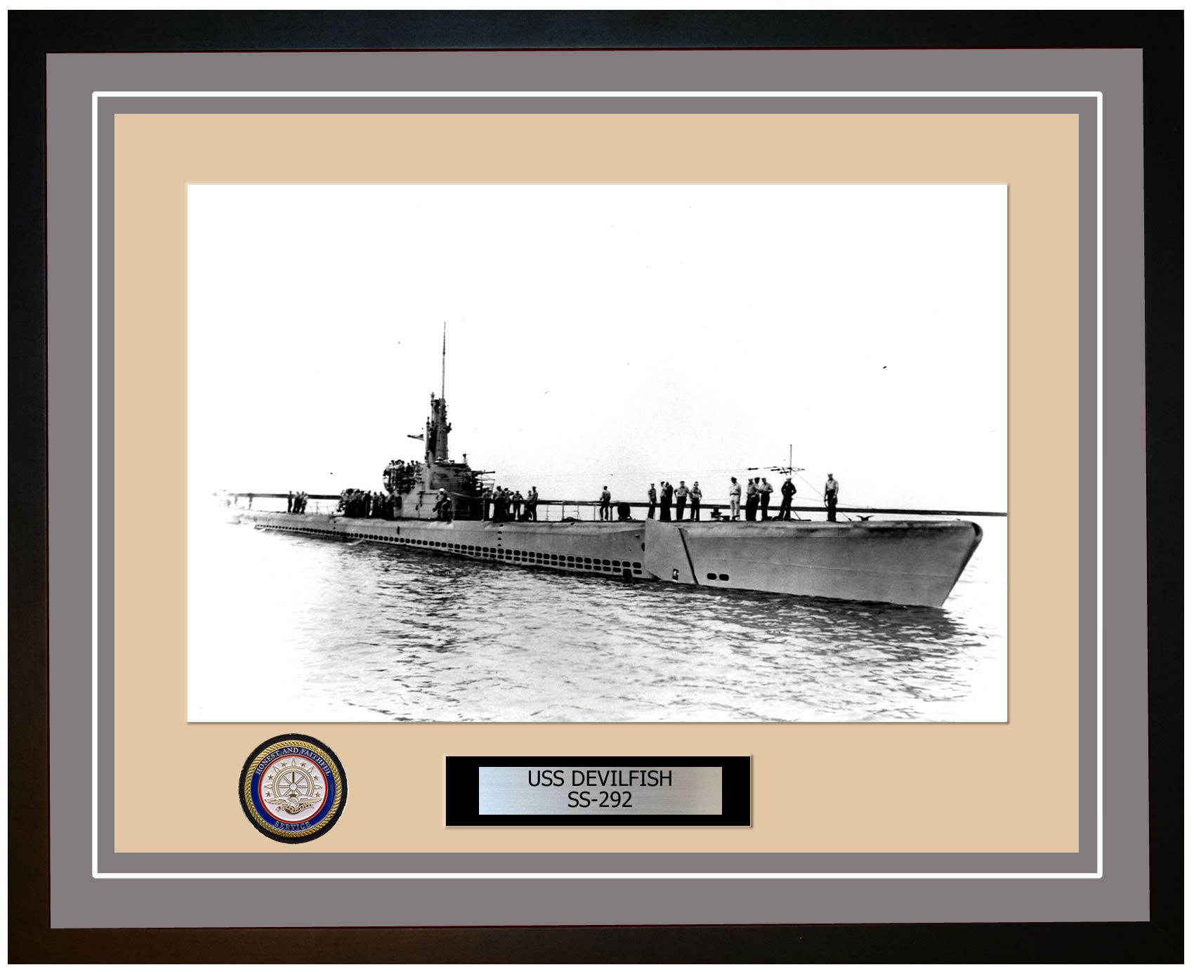 USS Devilfish SS-292 Framed Navy Ship Photo Grey