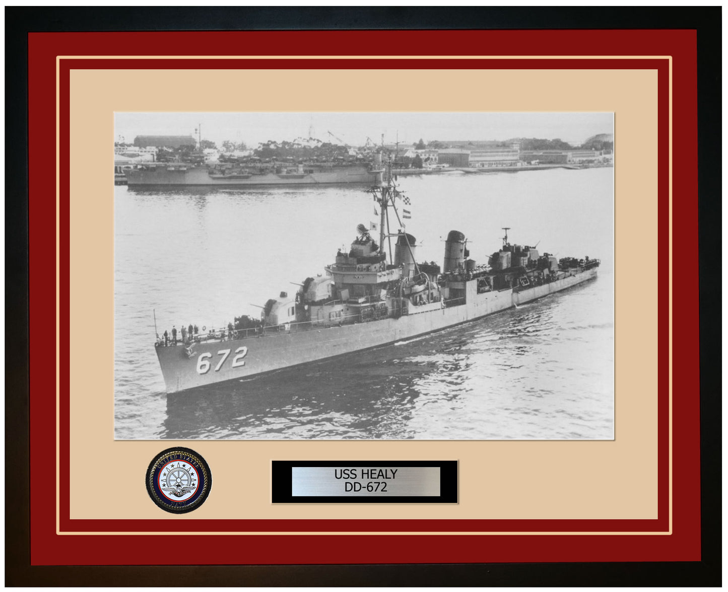 USS HEALY DD-672 Framed Navy Ship Photo Burgundy