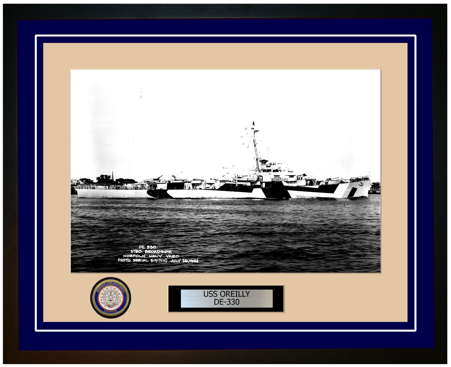 USS O'Reilly DE-330 Framed Navy Ship Photo Blue
