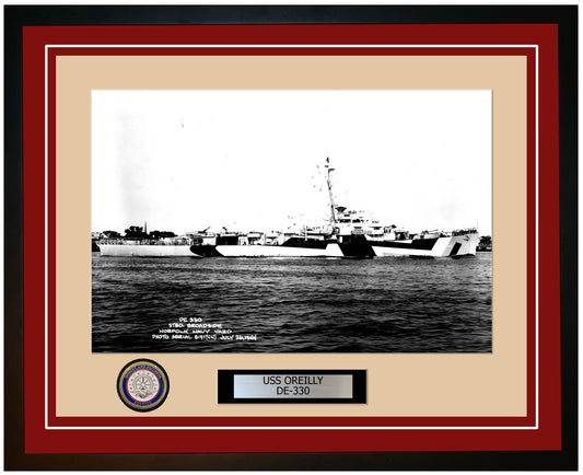 USS O'Reilly DE-330 Framed Navy Ship Photo Burgundy