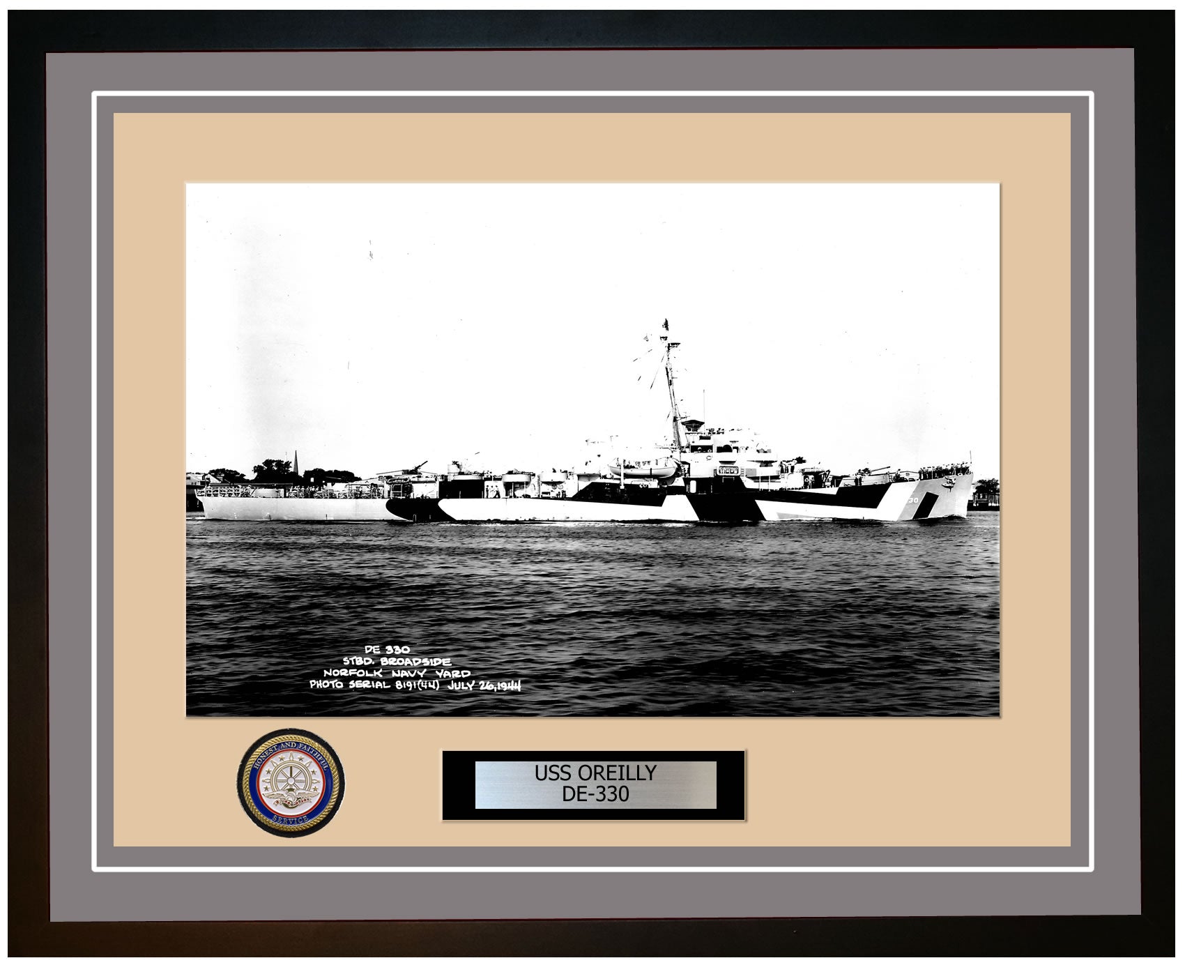 USS O'Reilly DE-330 Framed Navy Ship Photo Grey