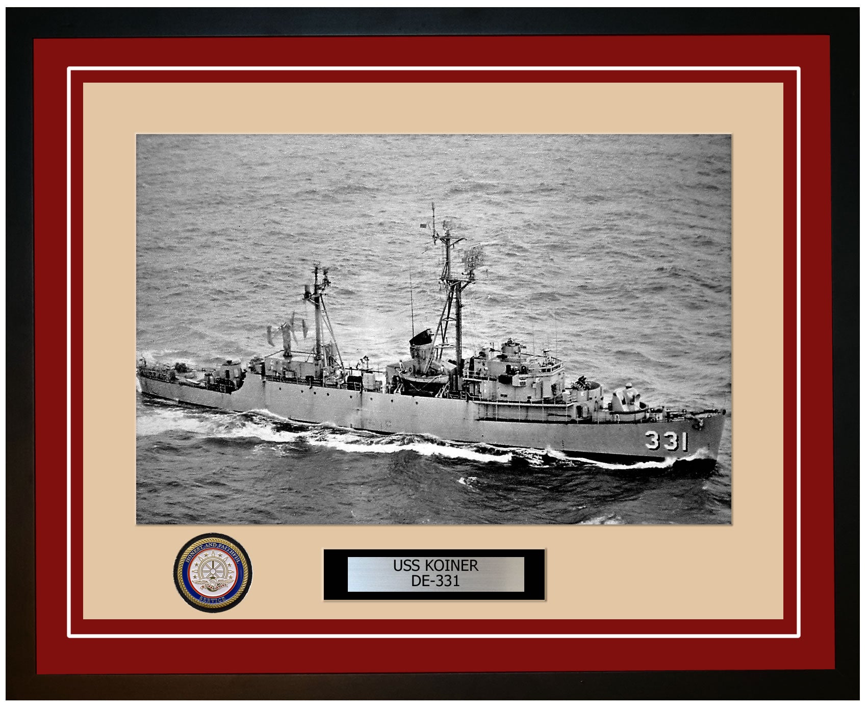 USS Koiner DE-331 Framed Navy Ship Photo Burgundy