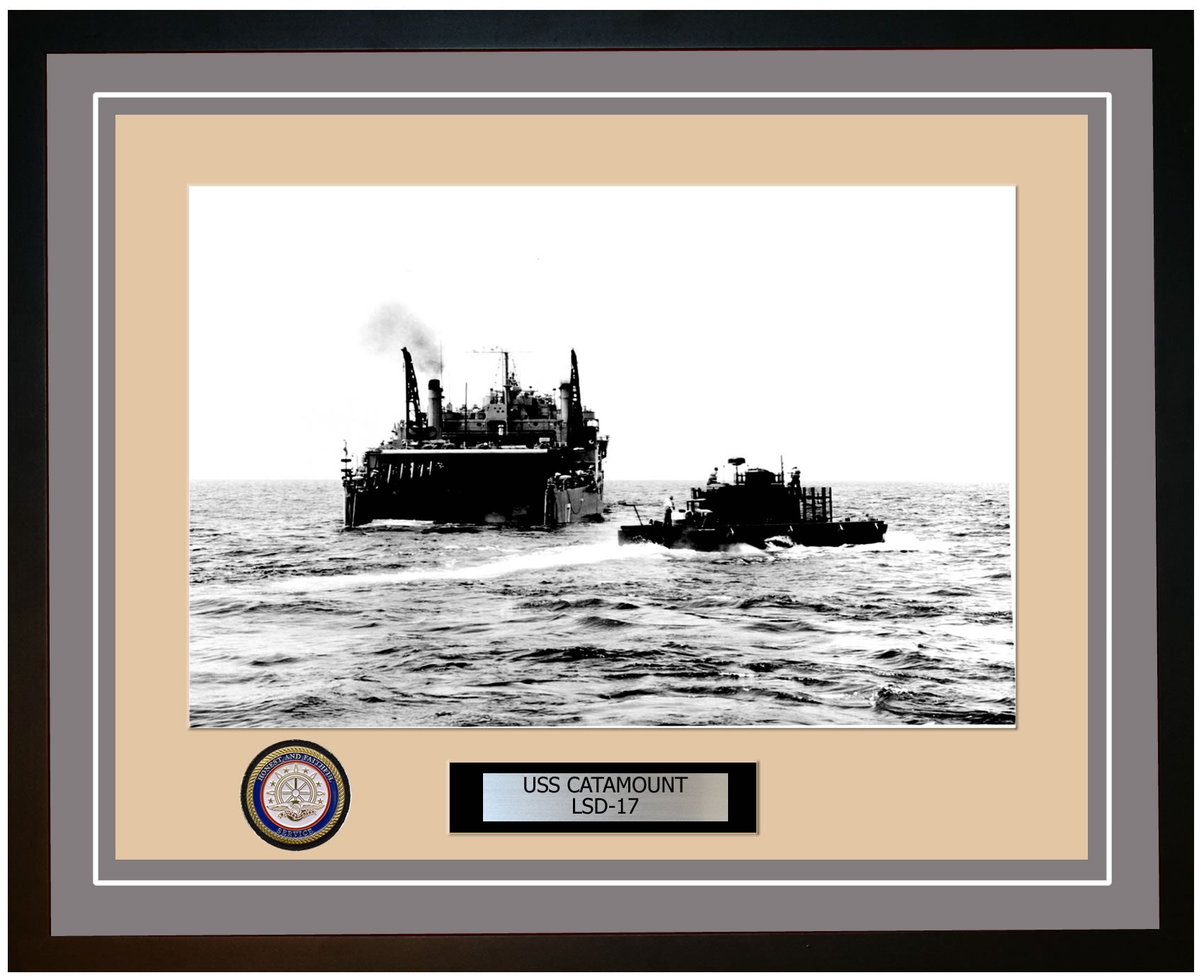 USS Catamount LSD-17 Framed Navy Ship Photo Grey