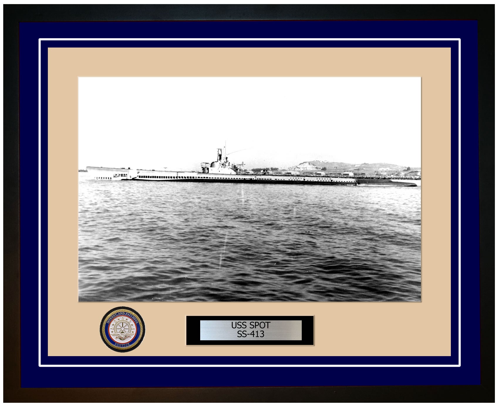 USS Spot SS-413 Framed Navy Ship Photo Blue