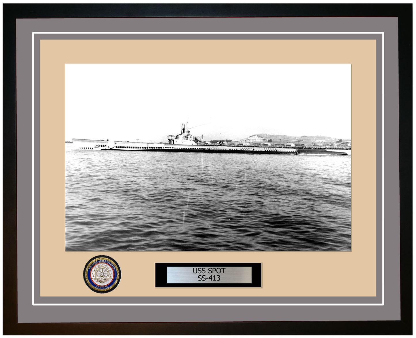 USS Spot SS-413 Framed Navy Ship Photo Grey