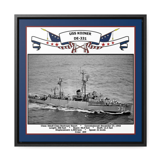 USS Koiner DE-331 Navy Floating Frame Photo Front View
