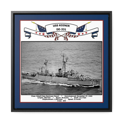 USS Koiner DE-331 Navy Floating Frame Photo Front View