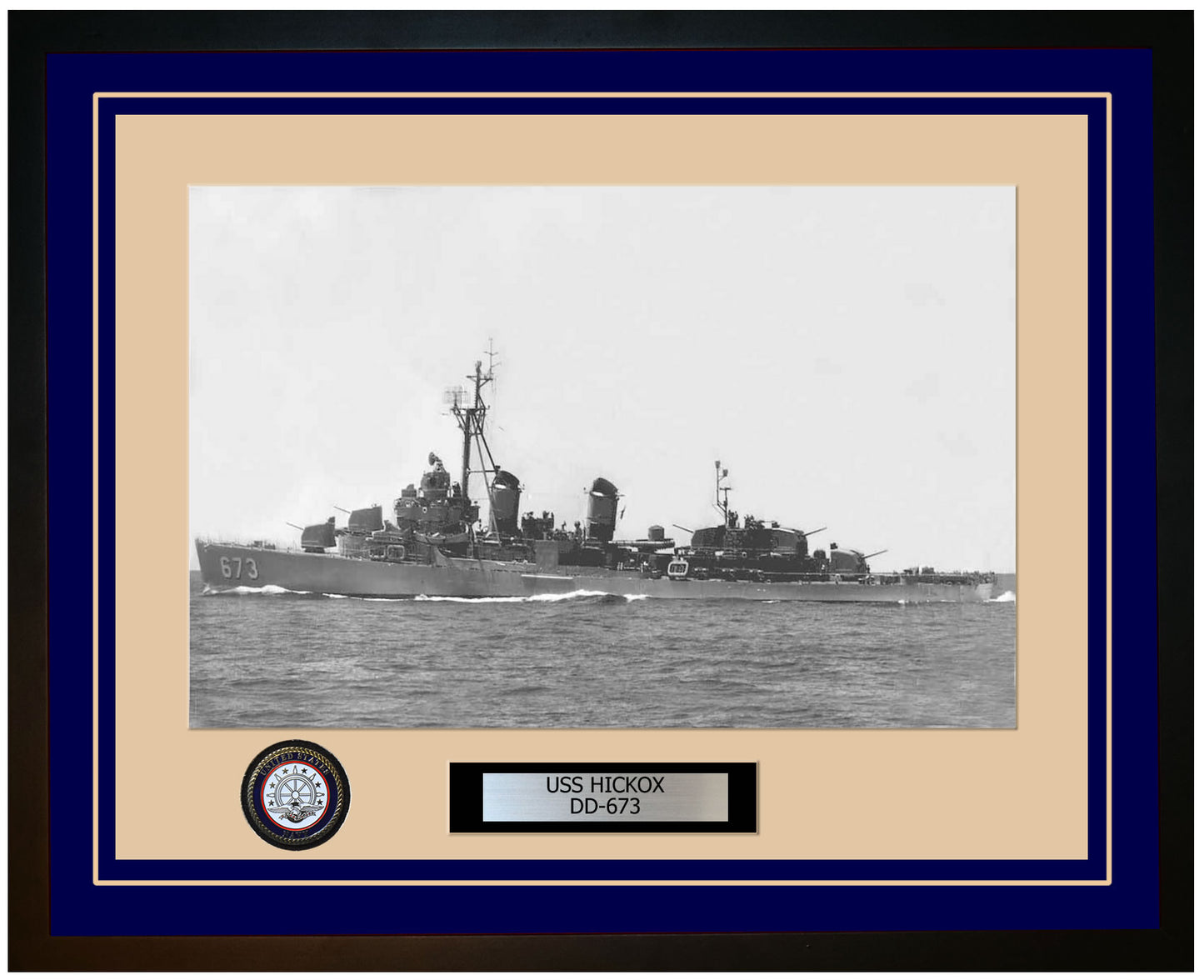 USS HICKOX DD-673 Framed Navy Ship Photo Blue