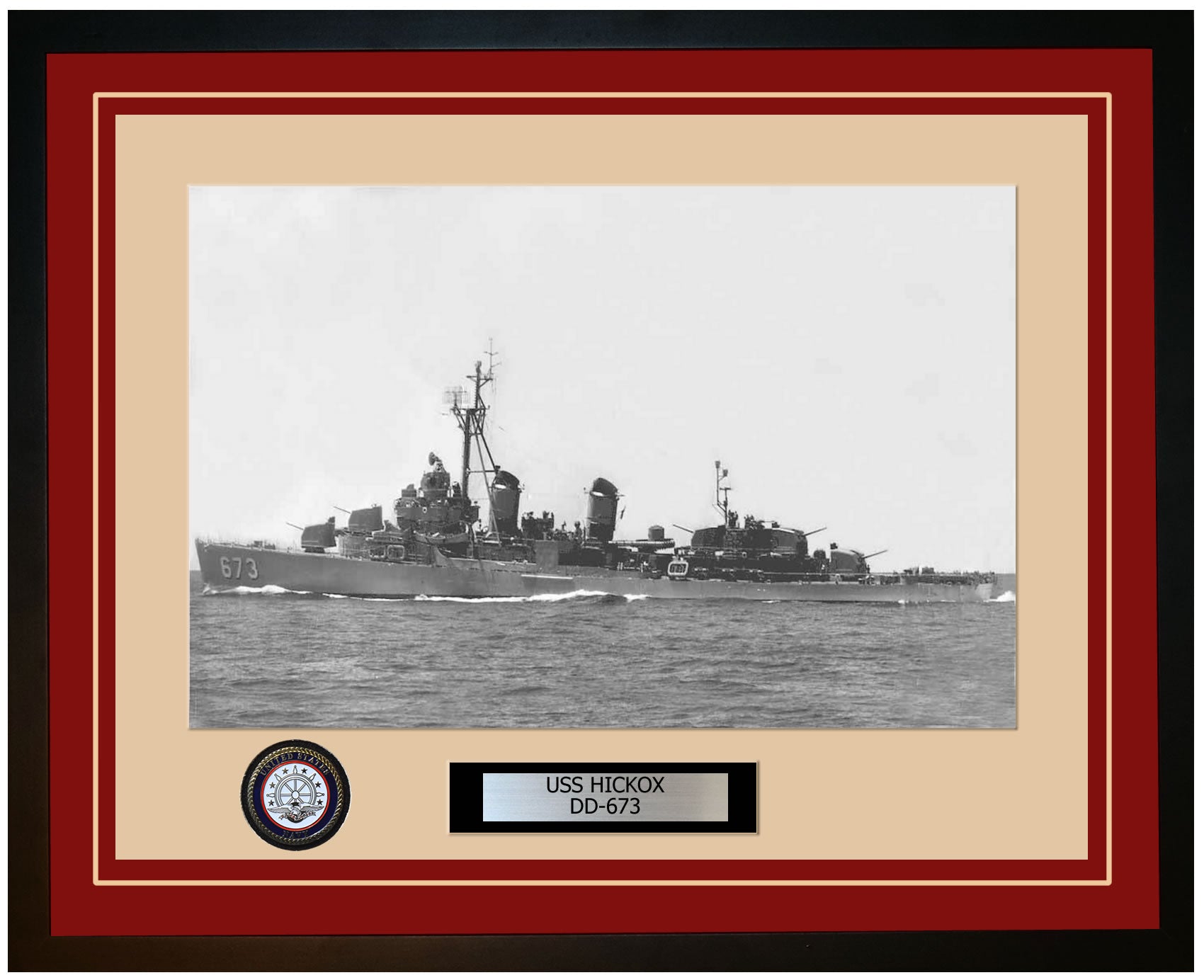 USS HICKOX DD-673 Framed Navy Ship Photo Burgundy