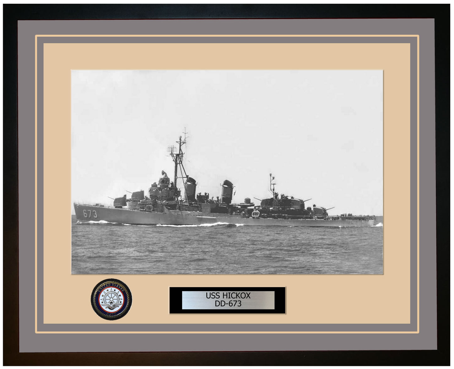USS HICKOX DD-673 Framed Navy Ship Photo Grey