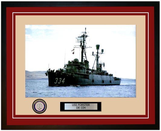 USS Forster DE-334 Framed Navy Ship Photo Burgundy