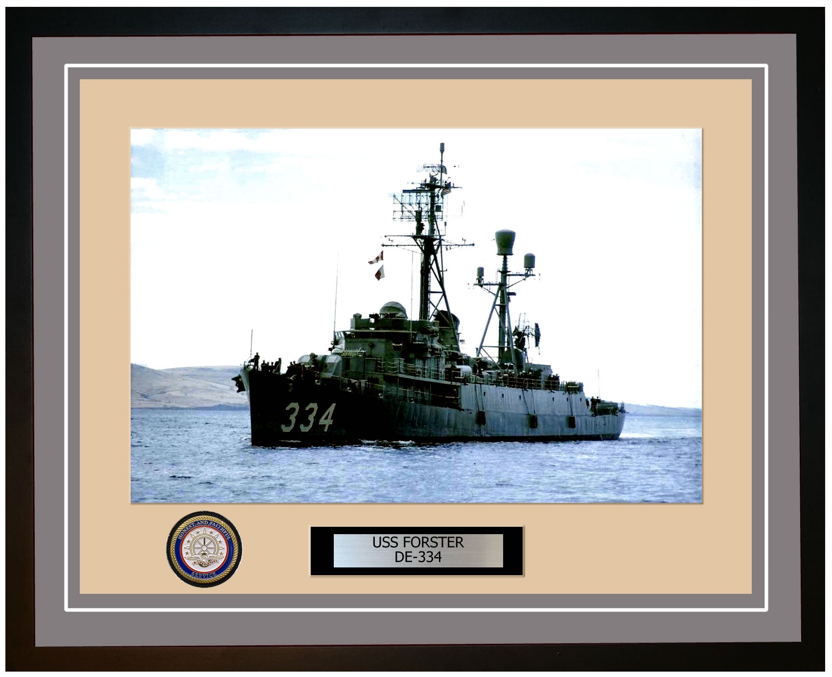 USS Forster DE-334 Framed Navy Ship Photo Grey