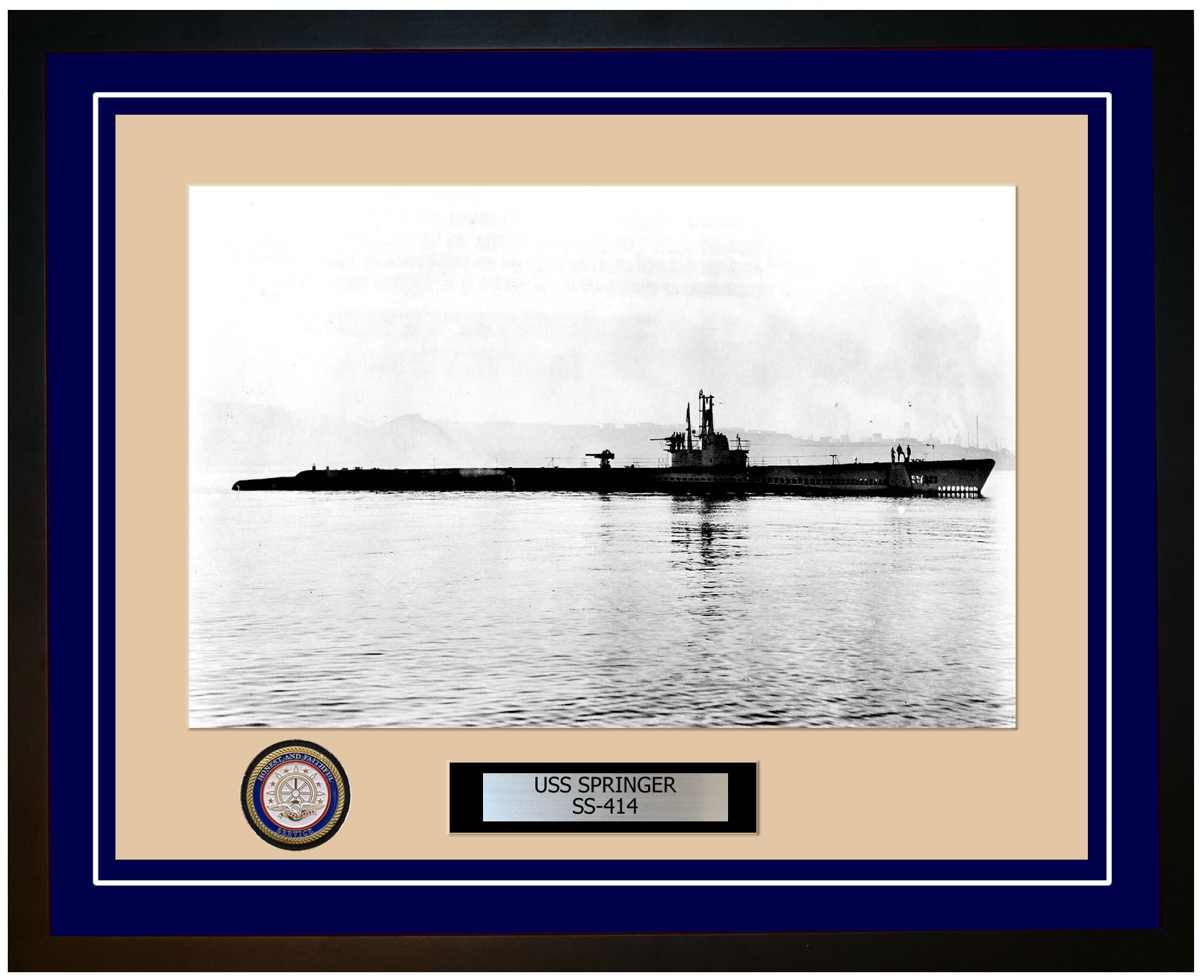 USS Springer SS-414 Framed Navy Ship Photo Blue