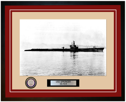 USS Springer SS-414 Framed Navy Ship Photo Burgundy