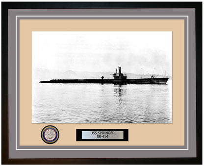 USS Springer SS-414 Framed Navy Ship Photo Grey