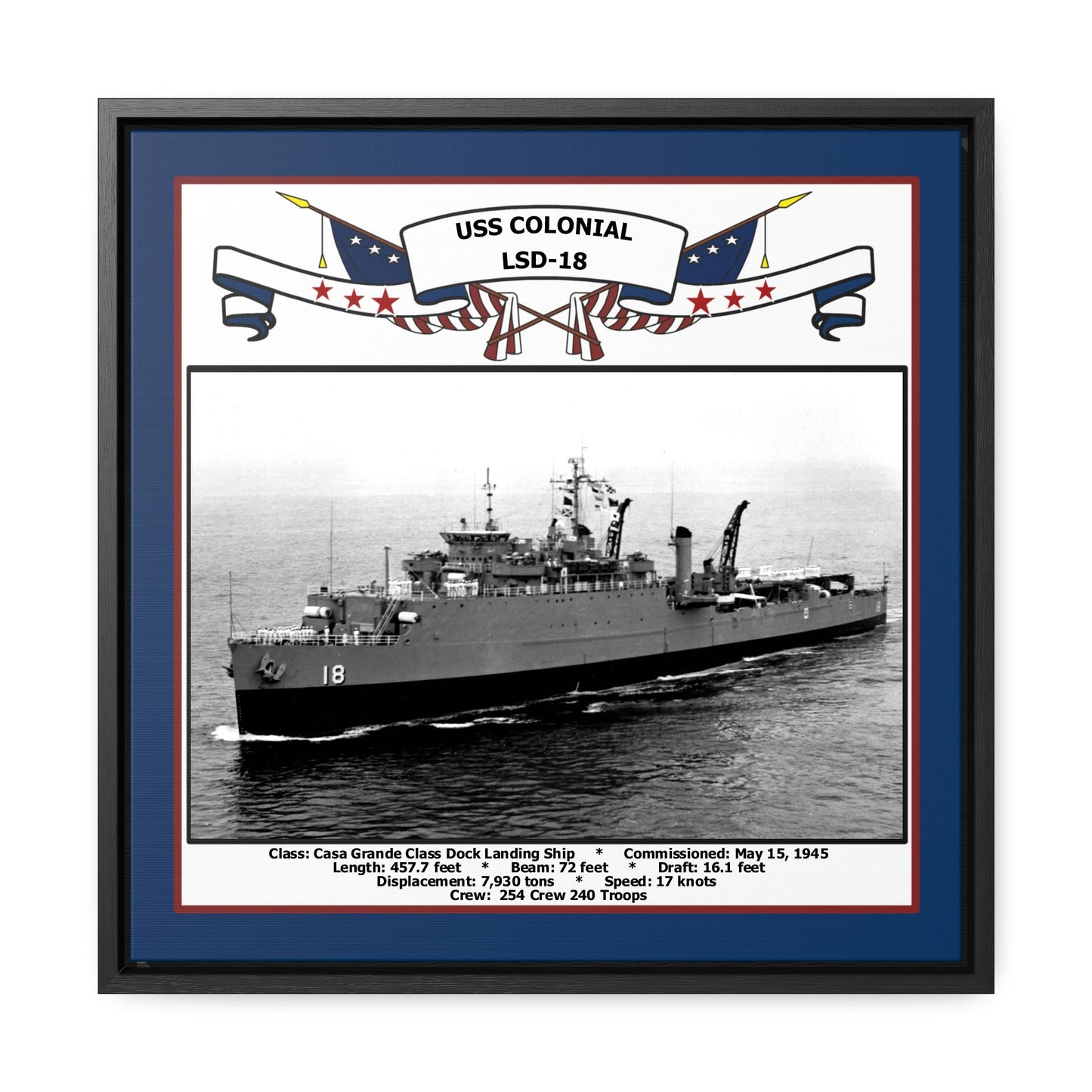 USS Colonial LSD-18 Navy Floating Frame Photo Front View