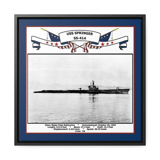 USS Springer SS-414 Navy Floating Frame Photo Front View