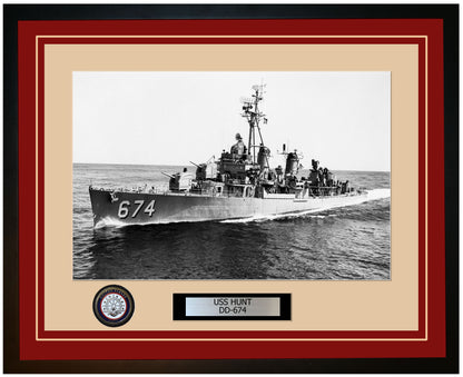 USS HUNT DD-674 Framed Navy Ship Photo Burgundy